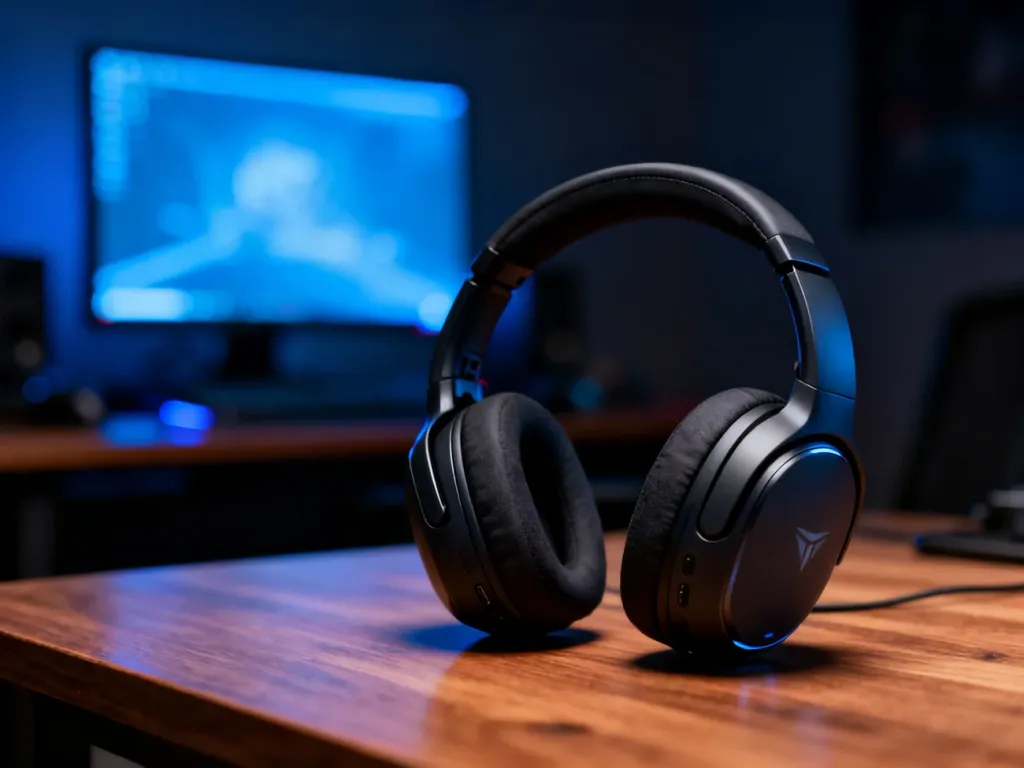 Dwa bezprzewodowe zestawy słuchawkowe Razer Kaira i Xbox Wireless Headset ustawione obok siebie na biurku gracza.