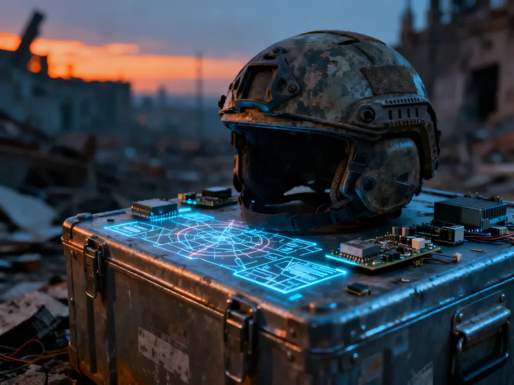 Futurystyczny hełm bojowy na tle zniszczonego miasta, zapowiadający klimat nowej odsłony serii Battlefield.