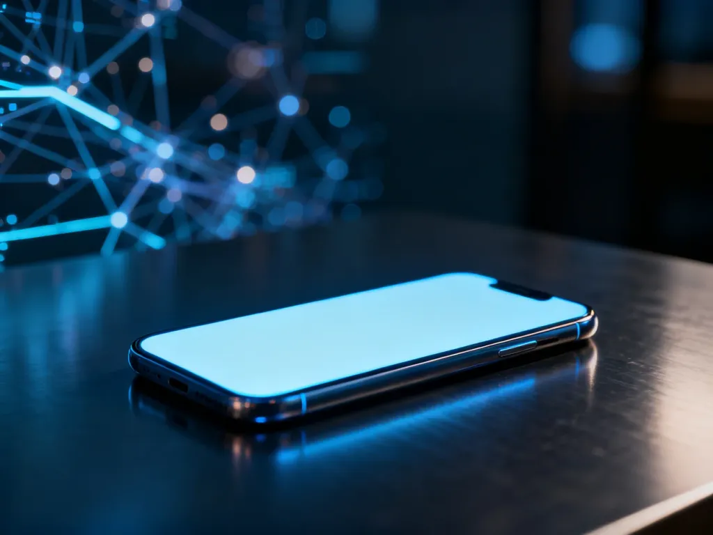 Futurystyczna sylwetka smartfona na ciemnym, metalicznym tle, symbolizująca nowoczesną technologię i nadchodzącą premierę.